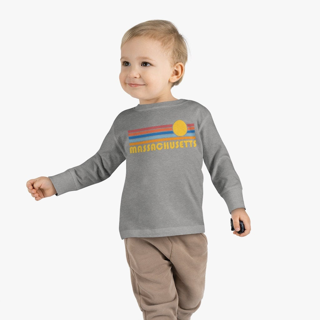 Massachusetts Toddler Long Sleeve Shirt Retro Sun Unisex Toddler Massachusetts T Shirt Personalization Available Graphic Tee – Feel-Good Design · Trending Graphic Apparel