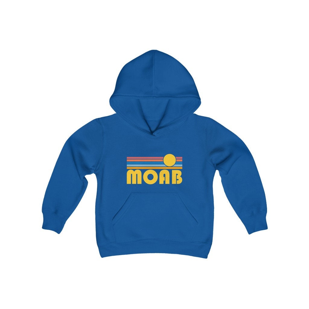 Moab Utah Youth Hoodie Retro Sun Moab Youth Sweatshirt Hoodie – Soft Feel · Perfect For Daily Wear