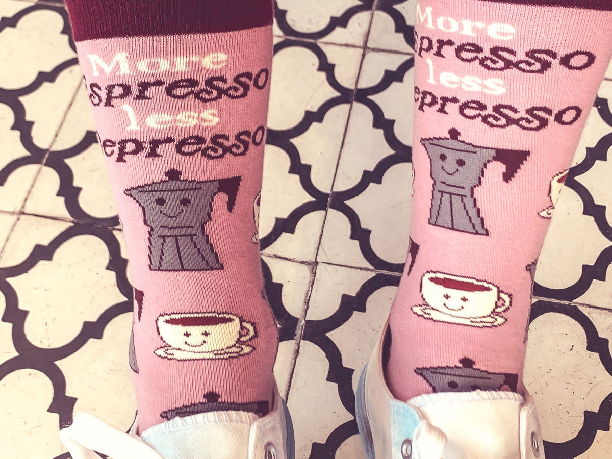 More Espresso Less Depresso Socks Womens Coffee Socks Cute Womens Socks Funny Womens Socks Novelty Socks Unique Socks Graphic Tee – Cozy Vibes · Perfect For Daily Wear