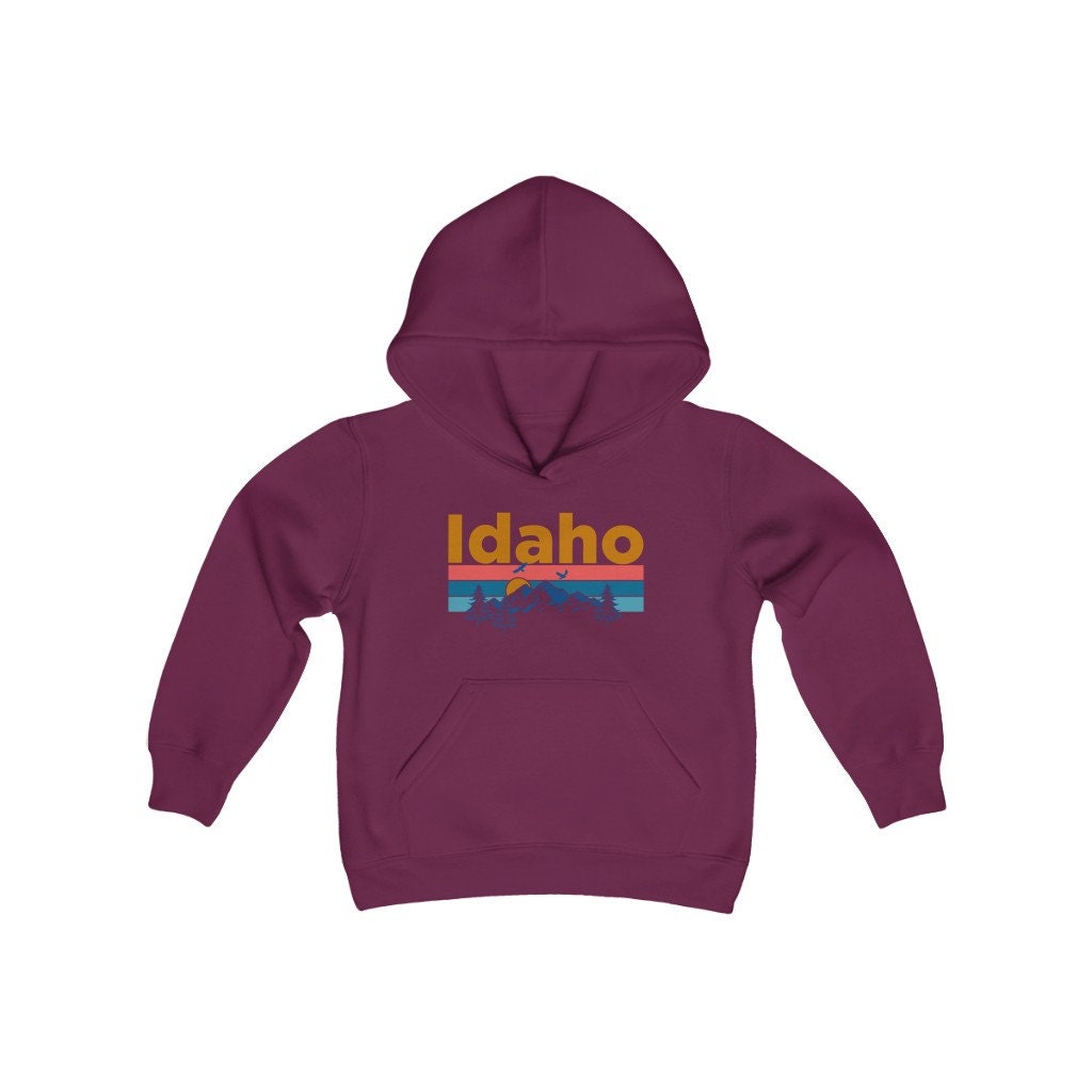 Idaho Youth Hoodie Mountain Sunset Idaho Youth Sweatshirt Personalization Available Hoodie – Cozy Vibes · Must-Have Style