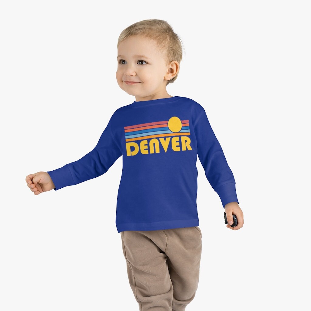 Denver Colorado Toddler Long Sleeve Shirt Retro Sun Unisex Toddler Denver T Shirt Personalization Available Graphic Tee – Soft Feel · High-Quality Print