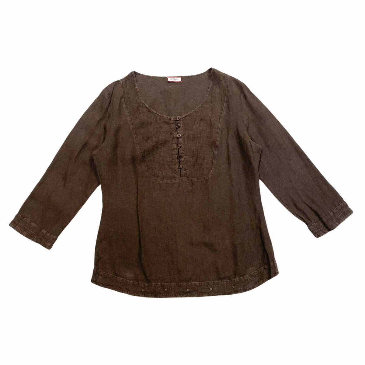 Max and Co Womens Button Up Linen Blouse Top Vintage High End Designer Brown Graphic Tee – Soft Feel · Must-Have Style