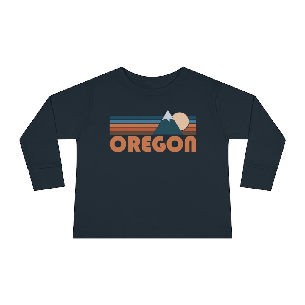 Oregon Toddler Long Sleeve Shirt Retro Mountain Unisex Toddler Oregon T Shirt Personalization Available Graphic Tee – Aesthetic Look · High-Quality Print