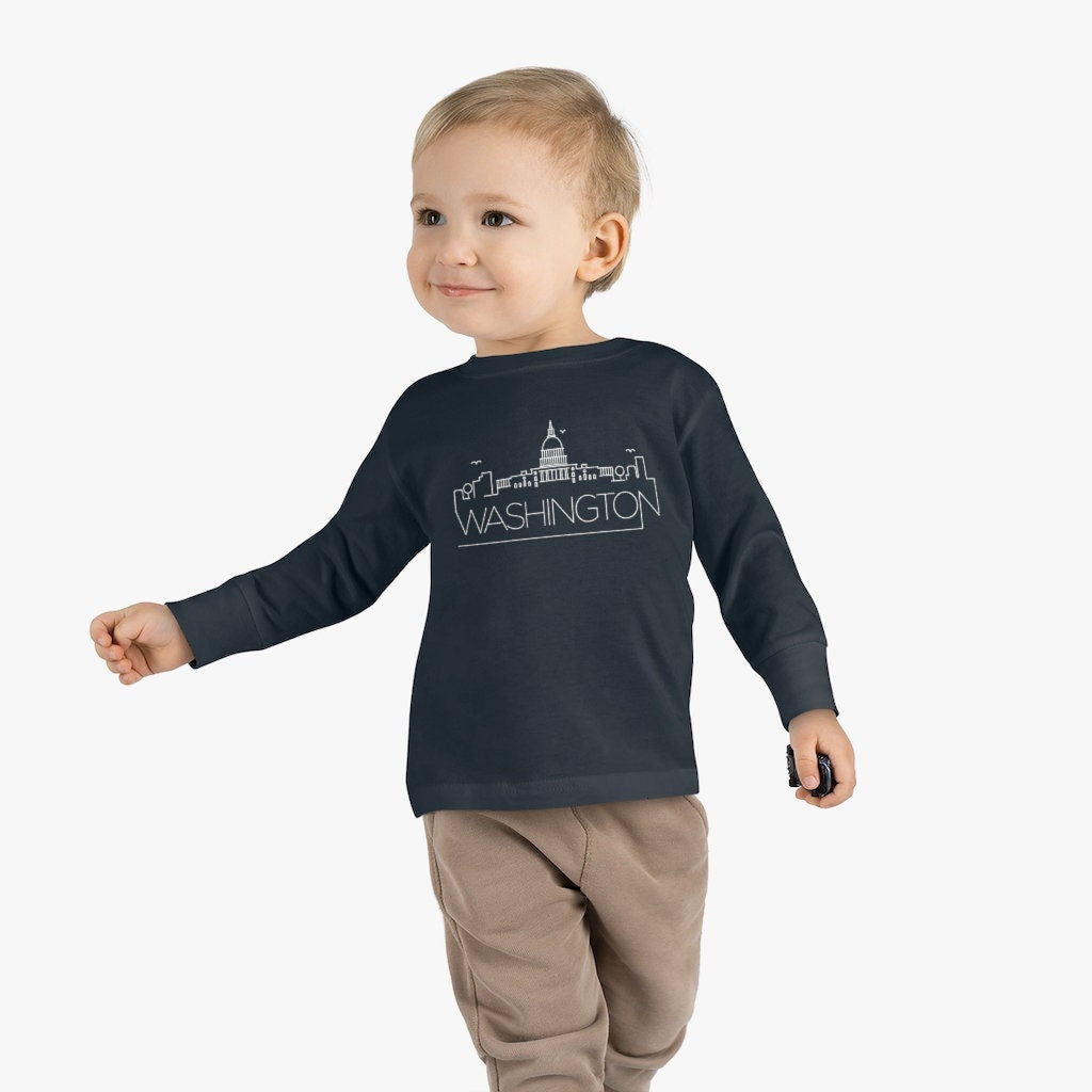 Washington DC Toddler Long Sleeve Shirt Skyline Unisex Toddler Washington DC T Shirt Personalization Available Graphic Tee – Cozy Vibes · Perfect For Daily Wear