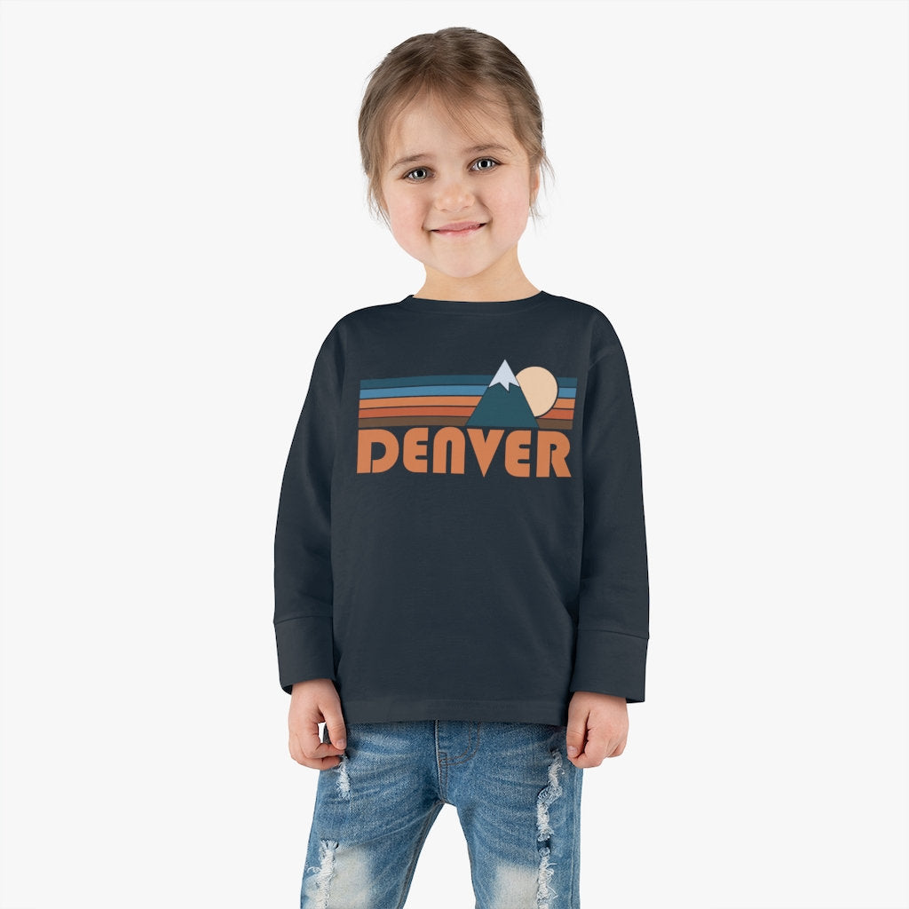 Denver Colorado Toddler Long Sleeve Shirt Retro Mountain Unisex Toddler Denver T Shirt Personalization Available Graphic Tee – Warm & Stylish · Perfect For Daily Wear