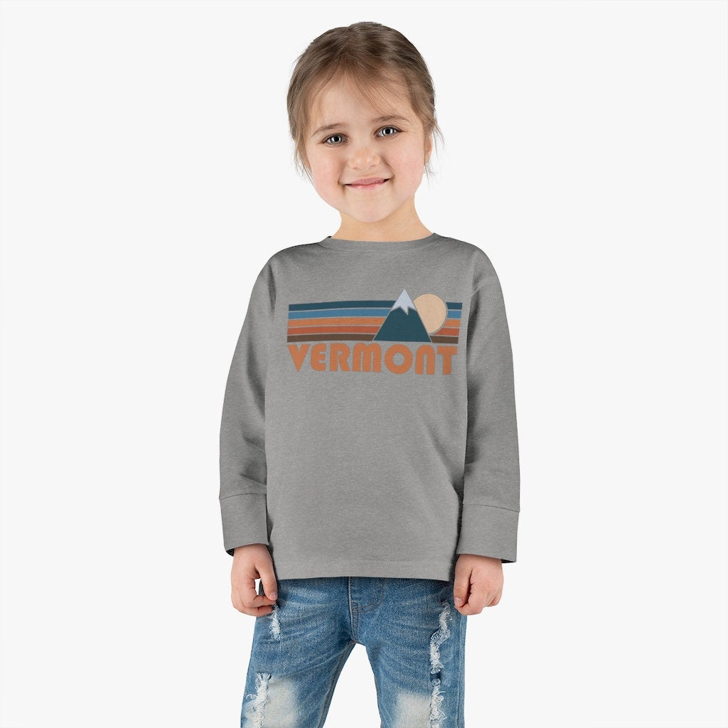 Vermont Toddler Long Sleeve Shirt Retro Mountain Unisex Toddler Vermont T Shirt Personalization Available Graphic Tee – Bold Style · Top Pick For Any Outfit