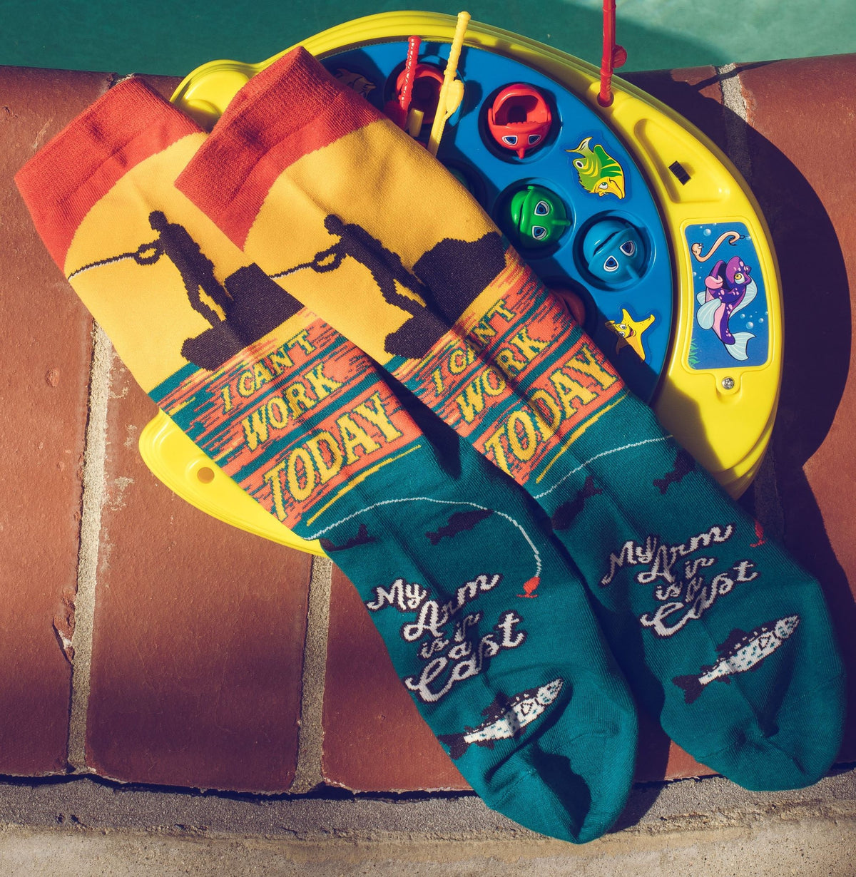 Funny Dad Socks Cant Work Today Arms in a Cast Socks Funky Fishing Socks Fisherman Gifts Under 15 Fish Socks Man Compression Socks Graphic Tee – Fan Favorite · Perfect For Daily Wear