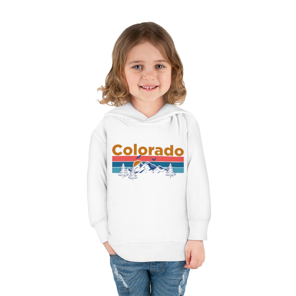 Colorado Toddler Hoodie Retro Mountain Sun Unisex Colorado Toddler Sweatshirt Personalization Available Hoodie – Easygoing Wear · High-Quality Print