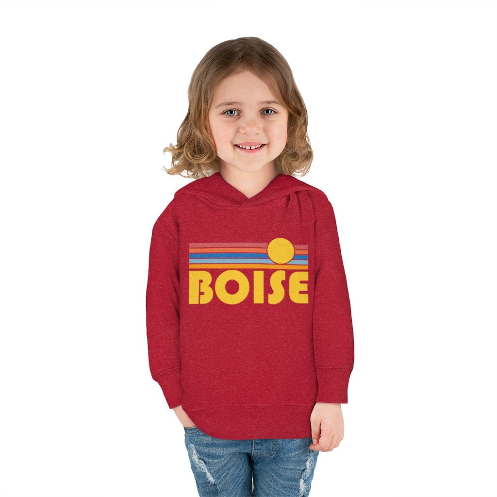 Boise Idaho Toddler Hoodie Retro Sunrise Unisex Boise Toddler Sweatshirt Personalization Available Hoodie – Premium Graphic · High-Quality Print