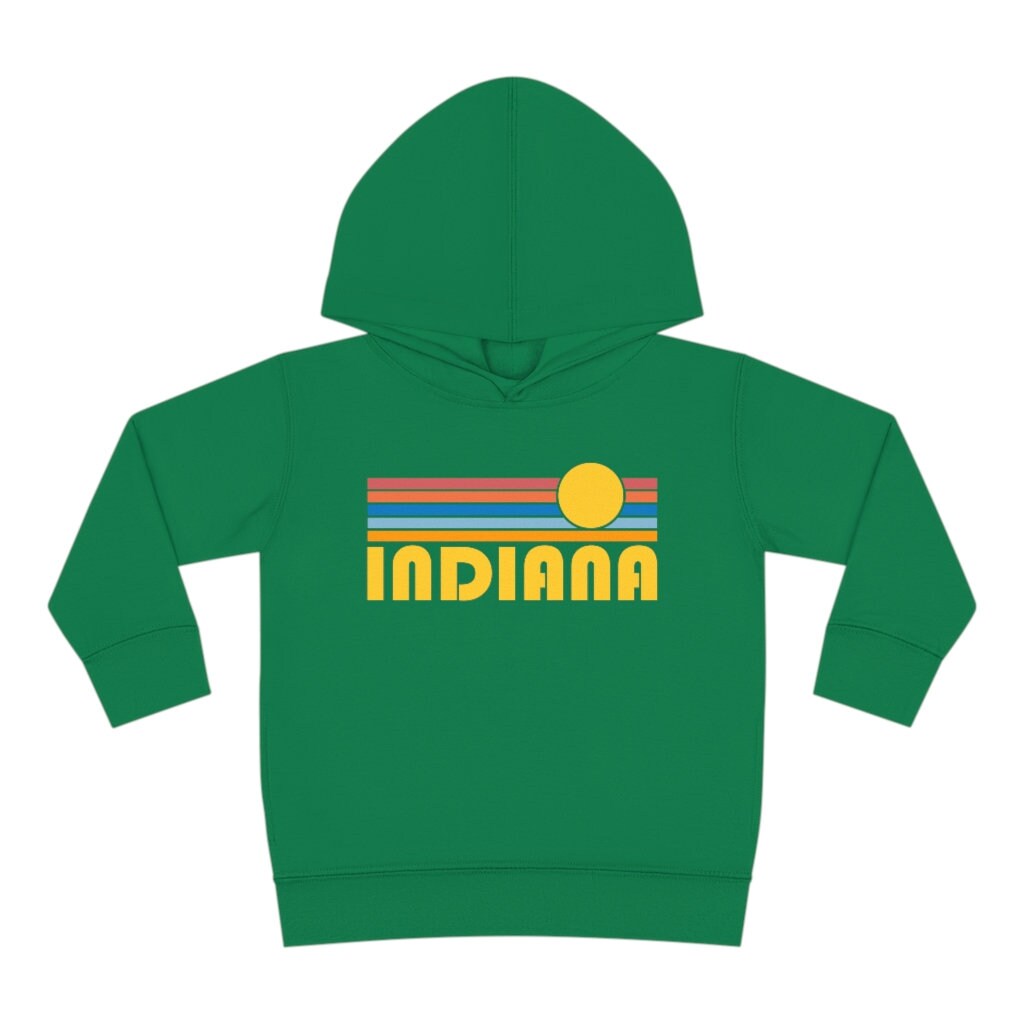 Indiana Toddler Hoodie Retro Sunrise Unisex Indiana Toddler Sweatshirt Personalization Available Hoodie – Premium Graphic · Must-Have Style