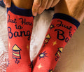 4th Of July Socks Adult Humor Socks UNISEX Socks Funny Firework Socks Funny Socks Just Here to Bang Inappropriate Socks Graphic Tee – Bold Style · High-Quality Print