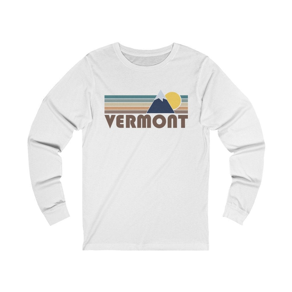 Vermont Long Sleeve Shirt Unisex Fall Retro Mountain Long Sleeve Vermont T Shirt Personalization Available Graphic Tee – Aesthetic Look · Perfect For Daily Wear