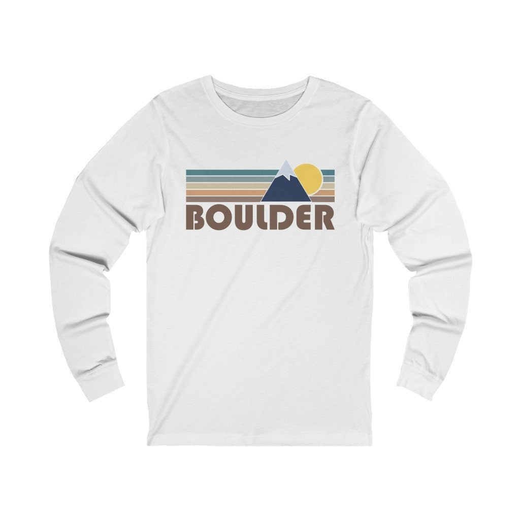 Boulder Colorado Long Sleeve Shirt Unisex Fall Retro Mountain Long Sleeve Boulder T Shirt Personalization Available Graphic Tee – Fan Favorite · Perfect For Daily Wear