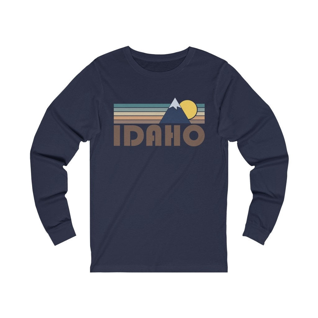 Idaho Long Sleeve Shirt Unisex Fall Retro Mountain Long Sleeve Idaho T Shirt Personalization Available Graphic Tee – Premium Graphic · Perfect For Daily Wear
