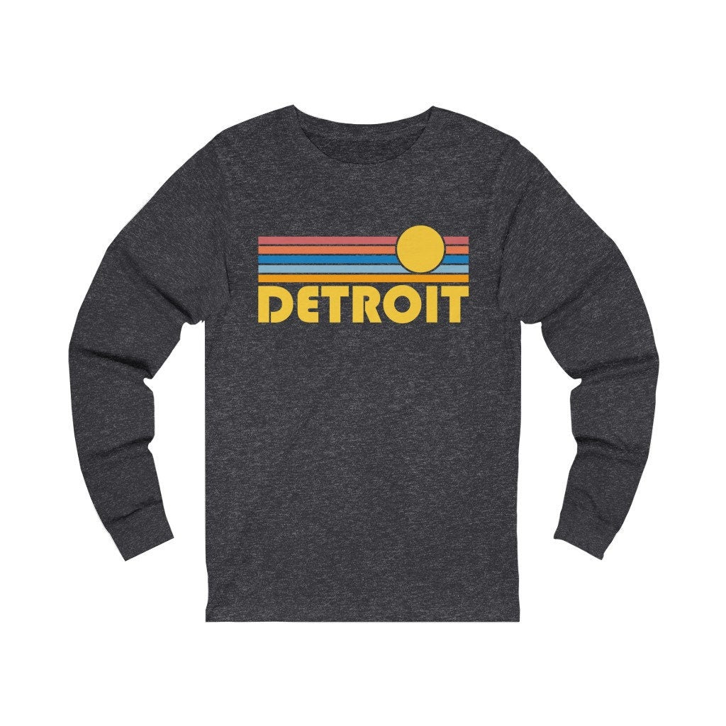Detroit Michigan Long Sleeve Shirt Unisex Retro Sun Long Sleeve Detroit T Shirt Personalization Available Graphic Tee – Premium Graphic · Trending Graphic Apparel