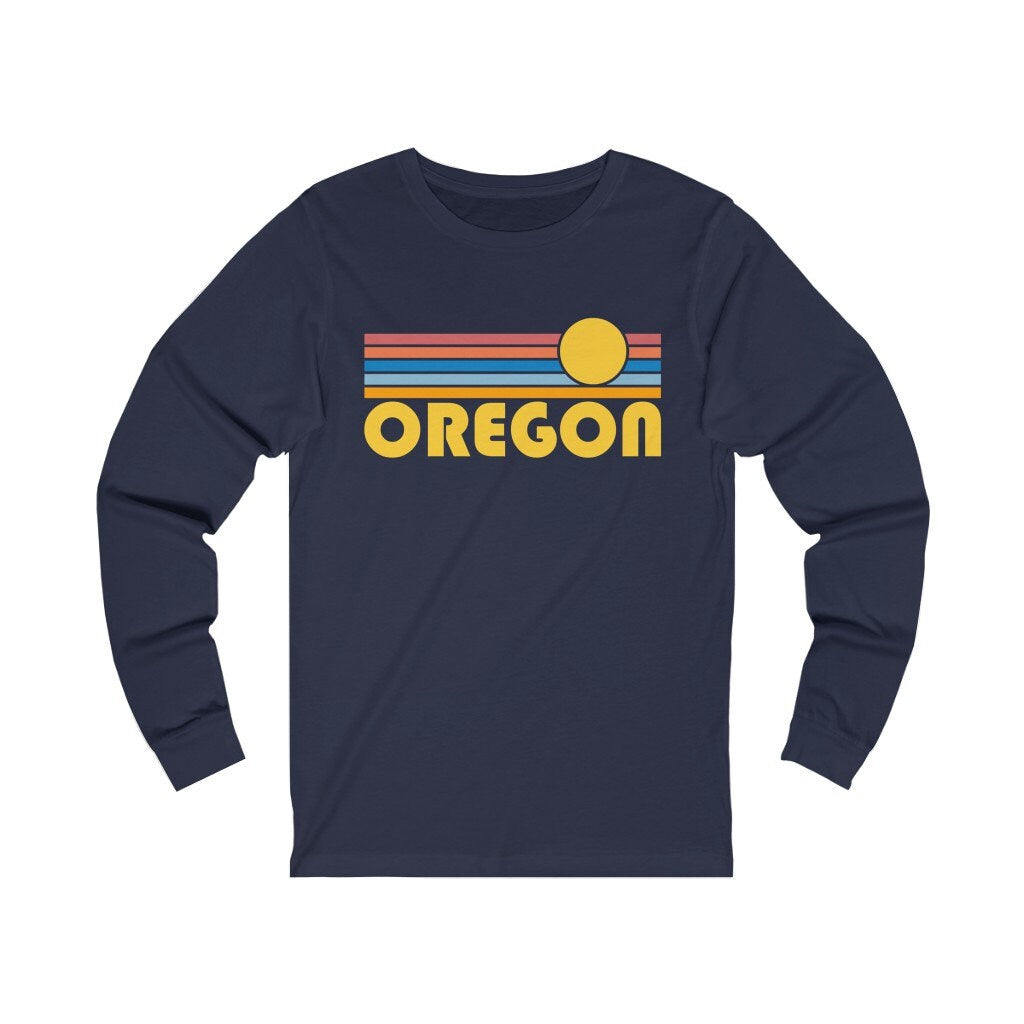 Oregon Long Sleeve Shirt Unisex Retro Sun Long Sleeve Oregon T Shirt Personalization Available Graphic Tee – Soft Feel · Great Gift For Fans