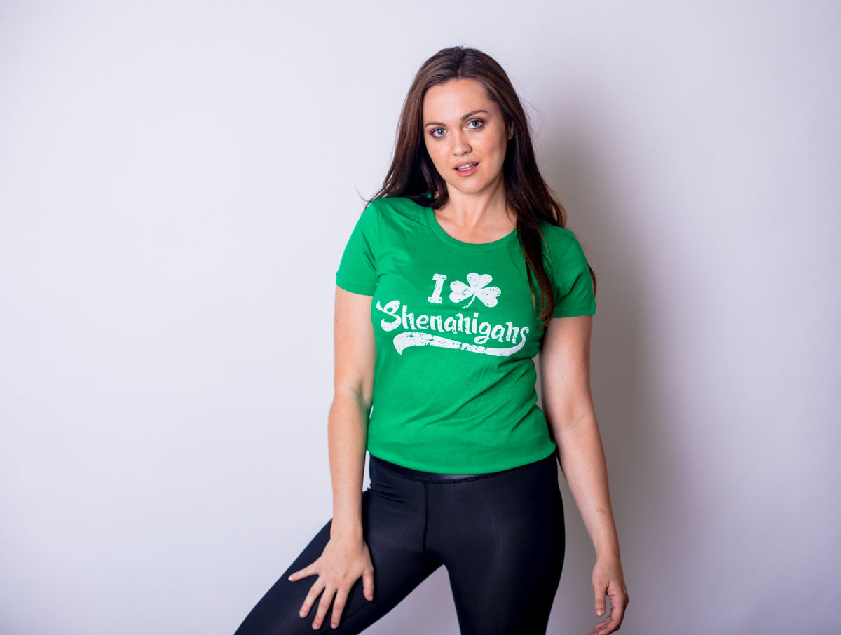 I Clover SHENANIGANS St Patrick Day Shirt Luck Of The Irish Green Clover Shirt Woman Ireland Tee Woman Funny Shirts Women Graphic Tee – Warm & Stylish · Top Pick For Any Outfit