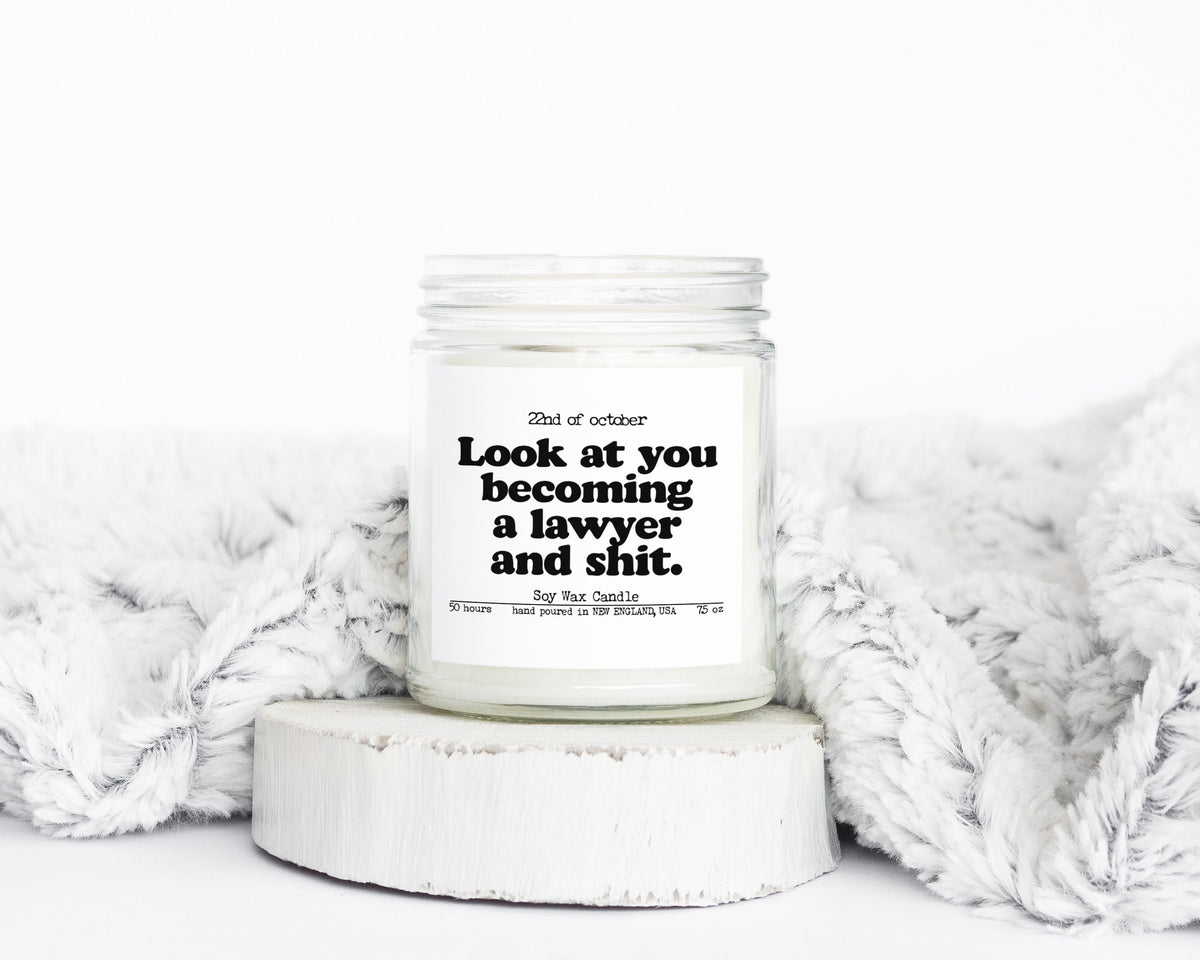 Lawyer Law School Student Graduation Gifts Funny Candle Housewarming Soy Wax Scented Decor Graphic Tee – Warm & Stylish · Great Gift For Fans