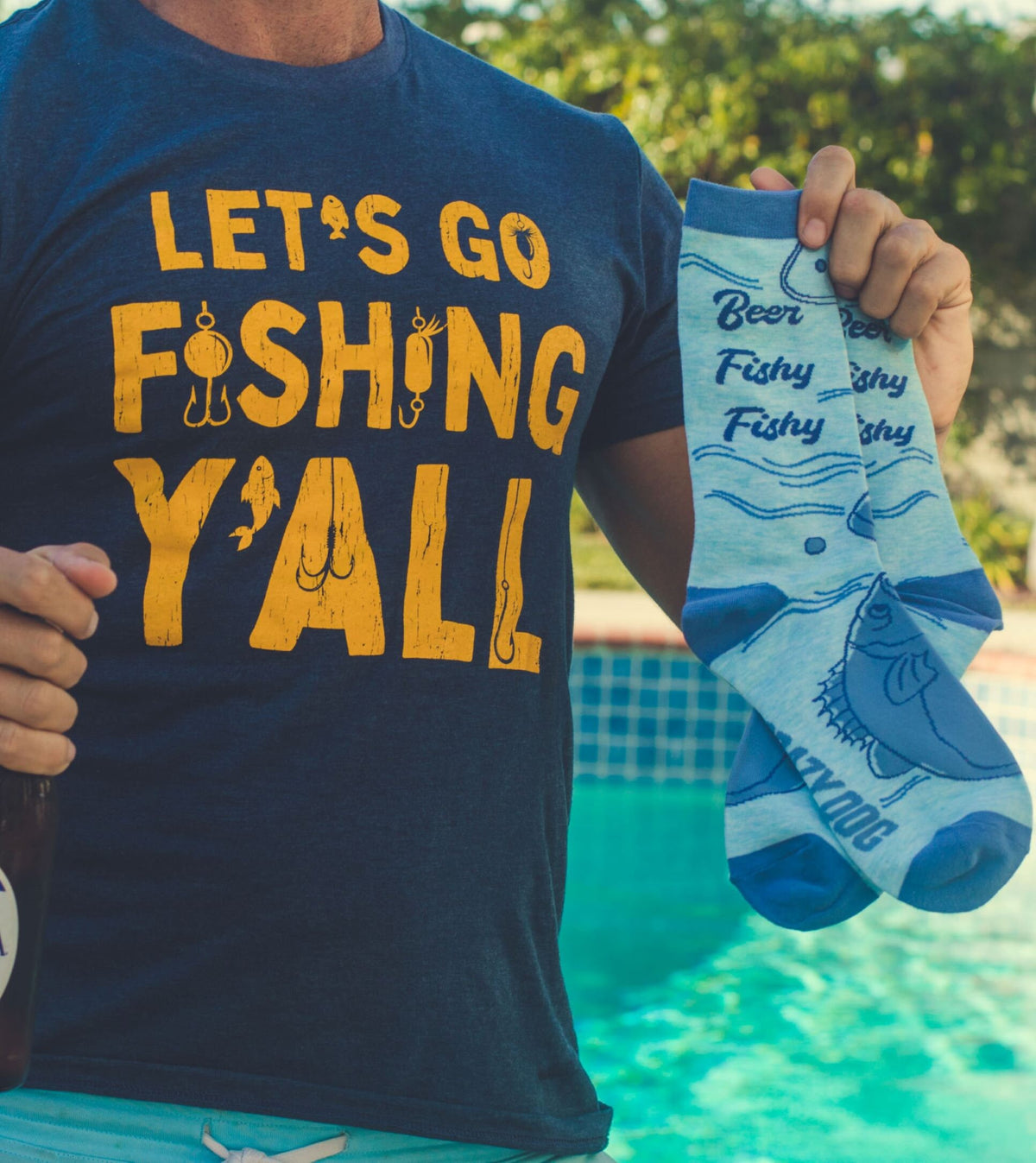 Funny Dad Socks Beer Fishy Fishy Socks Funky Fishing Socks Fisherman Gifts Under 15 Fish Socks Man Dad Socks Angler Socks Beer Socks Graphic Tee – Warm & Stylish · High-Quality Print