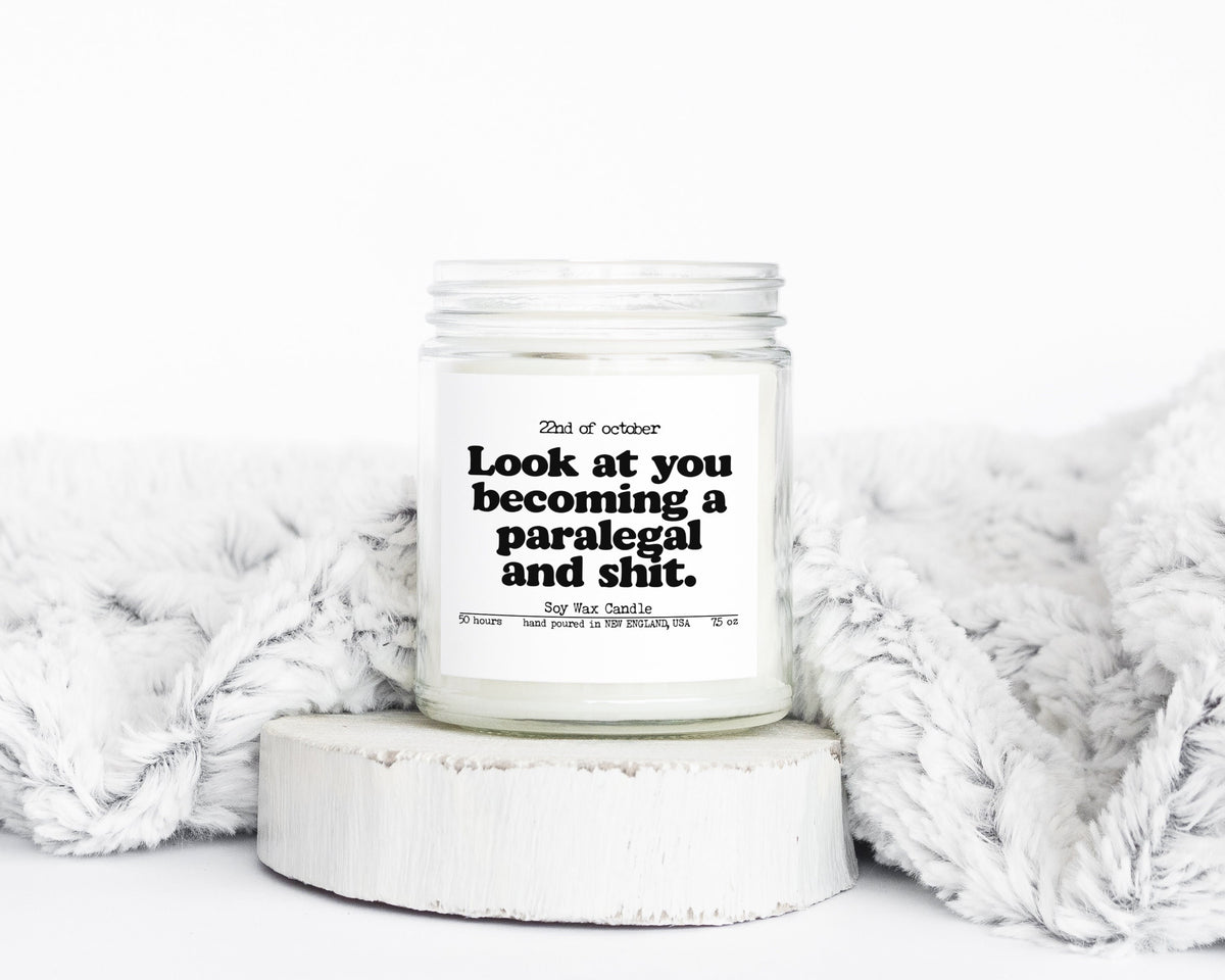 Paralegal Graduation Gifts Funny Candle Housewarming Soy Wax Scented Decor Graphic Tee – Warm & Stylish · Great Gift For Fans