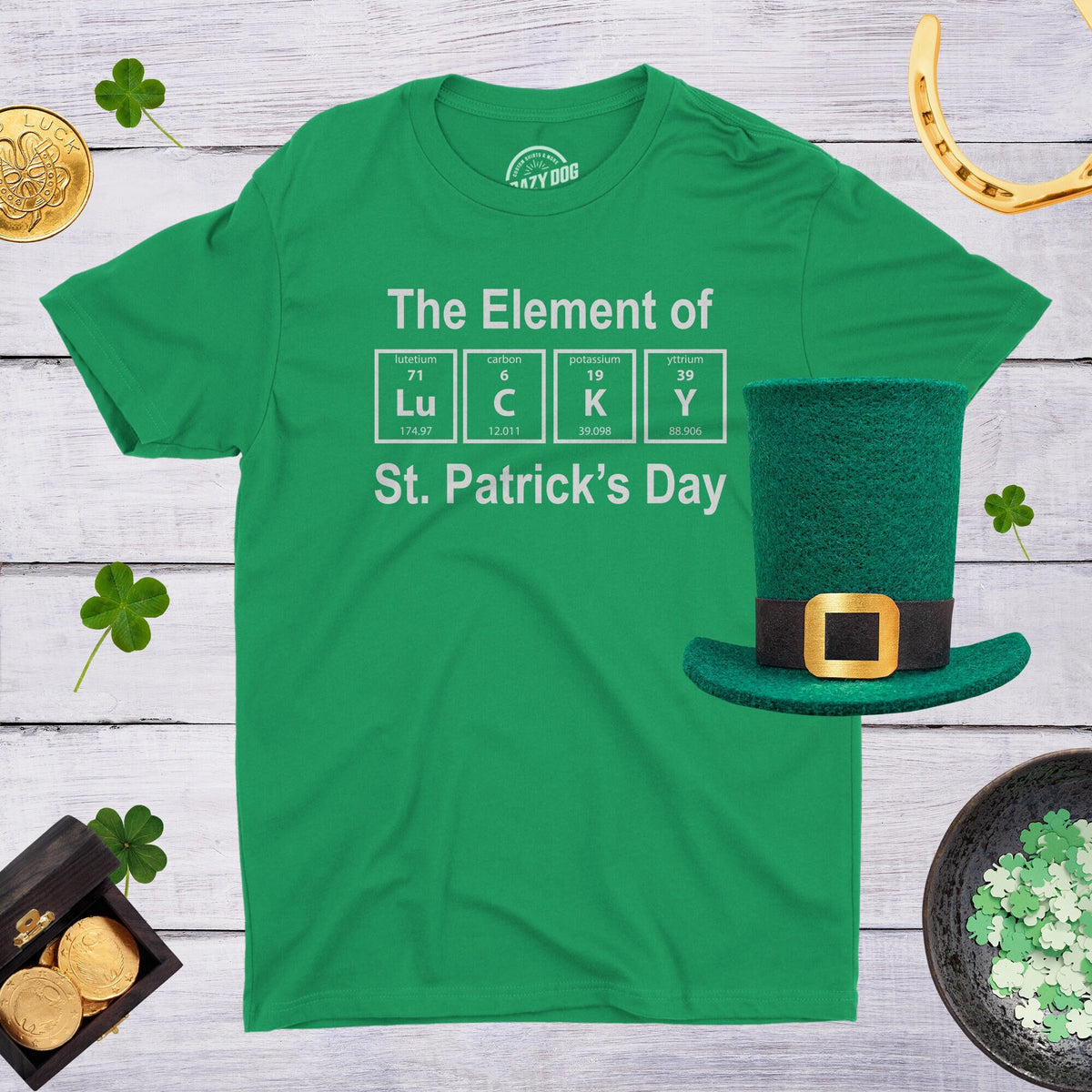 Mens Geeks St Patricks Day Tee Elements of St Patricks Day Shirt Nerdy Periodic Table Lucky Shirt Science Funny Lucky Green Shirt Graphic Tee – Fan Favorite · High-Quality Print