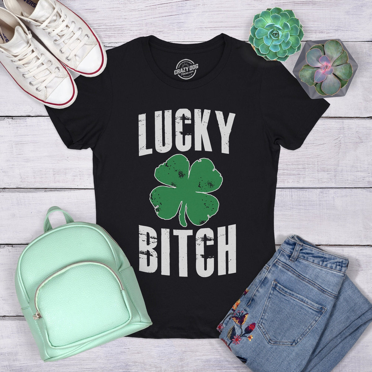 Lucky Bitch Clover Shirt Lucky Irish Shirt Ireland Drinking T Shirt Ireland Top Women Womens Irish Top Offensive St Patricks Day Graphic Tee – Easygoing Wear · Perfect For Daily Wear