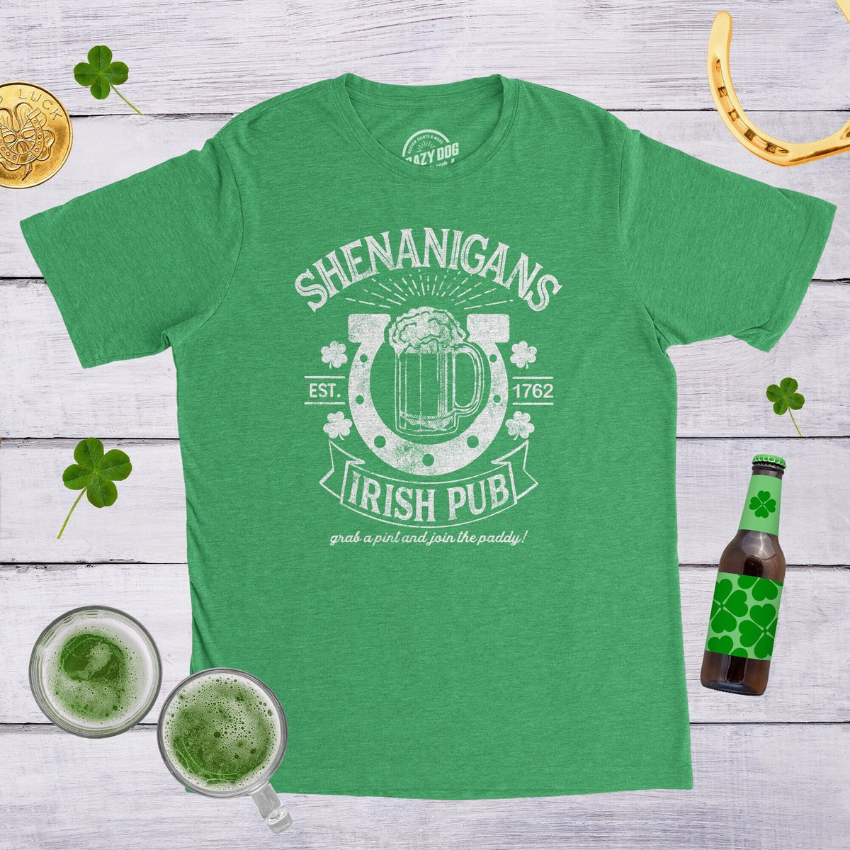 Shenanigans Irish Pub T Shirt Saint Patricks Day Shirt Lucky Green Horseshoe Shirt Shamrock Shirt Mens Clover Shirt Funny Shirts Mens Graphic Tee – Cozy Vibes · Great Gift For Fans