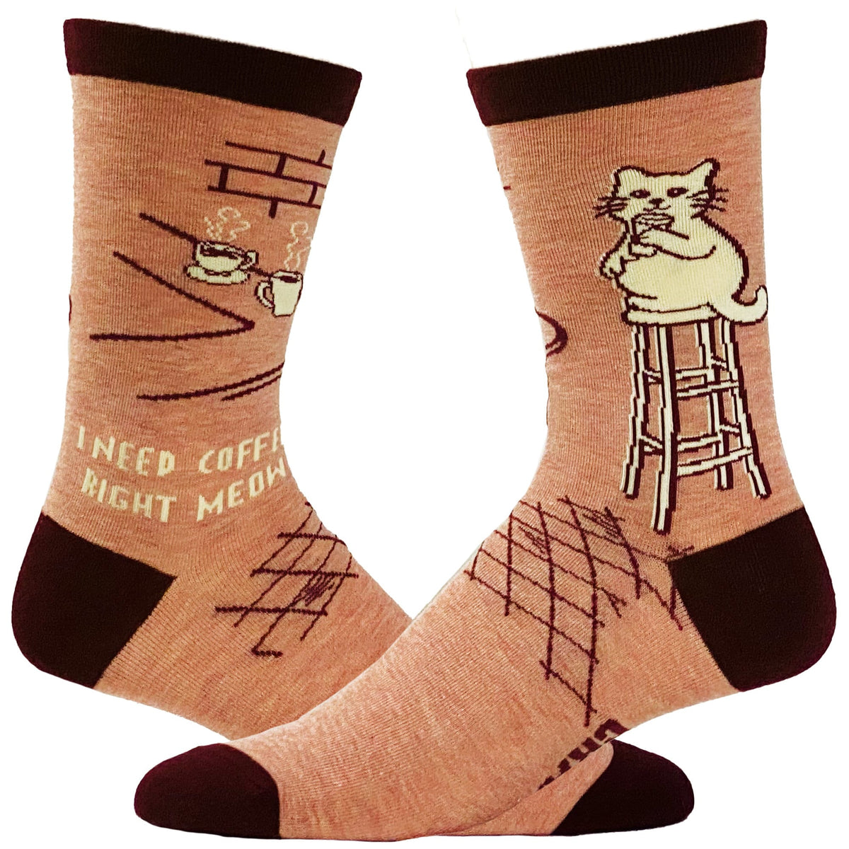 Need Coffee Right Meow Socks Womens Coffee Socks Cute Womens Socks Cat Socks Novelty Socks Womens Pink Socks Funny Socks Women Graphic Tee – Bold Style · Must-Have Style