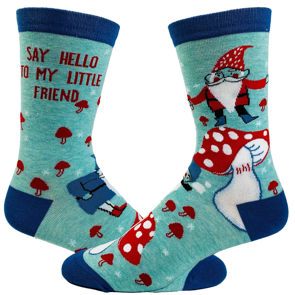 Gnome Socks Hello Little Friend Socks Funny Womens Socks Funny Socks Funky Gnome Socks Flower Child Socks Mushrooms Graphic Tee – Easygoing Wear · Trending Graphic Apparel