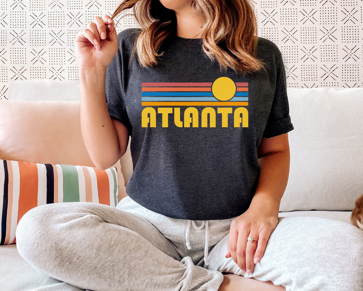 Atlanta Georgia TShirt Retro Sunset Adult Unisex Atlanta T Shirt Personalization Available Graphic Tee – Premium Graphic · High-Quality Print