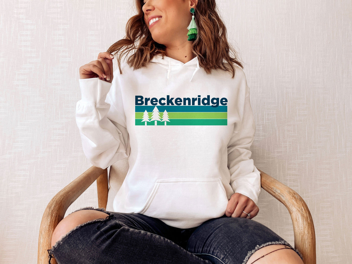 Breckenridge Colorado Hoodie Retro Trees Unisex Breckenridge Sweatshirt Breckenridge Hoodie Personalization Available Hoodie – Feel-Good Design · High-Quality Print