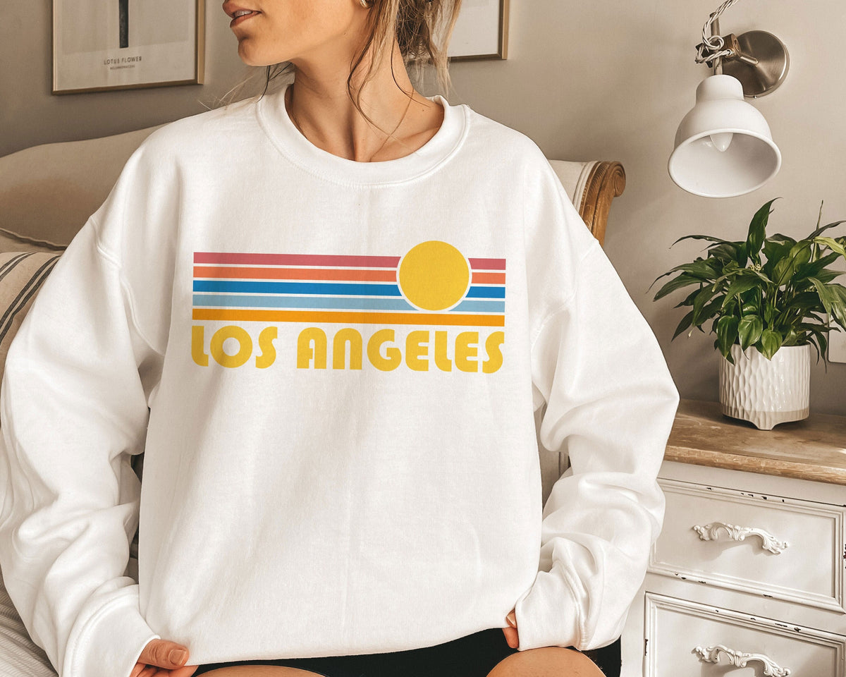 Los Angeles California Sweatshirt Retro Sunset Unisex Los Angeles Sweatshirt Personalization Available Sweatshirt – Easygoing Wear · Great Gift For Fans