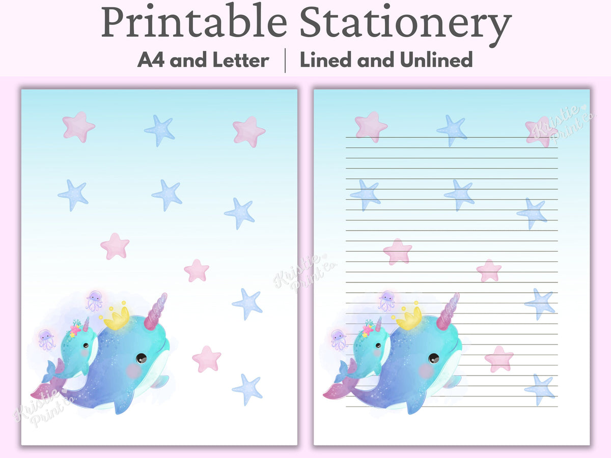 Narwhal Stationery Ocean Stationery Mom and Baby Sea Animals Stationery for Girls Printable Stationery Paper Journal Penpal Letter Graphic Tee – Fan Favorite · Perfect For Daily Wear