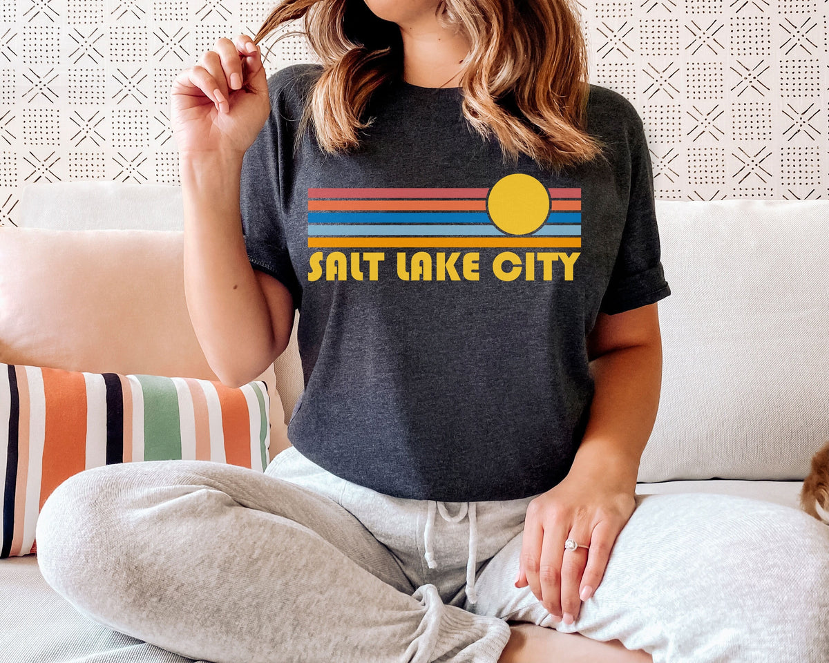 Salt Lake City Utah Shirt Retro Sunset Unisex Salt Lake City TShirt Personalization Available Graphic Tee – Warm & Stylish · Trending Graphic Apparel