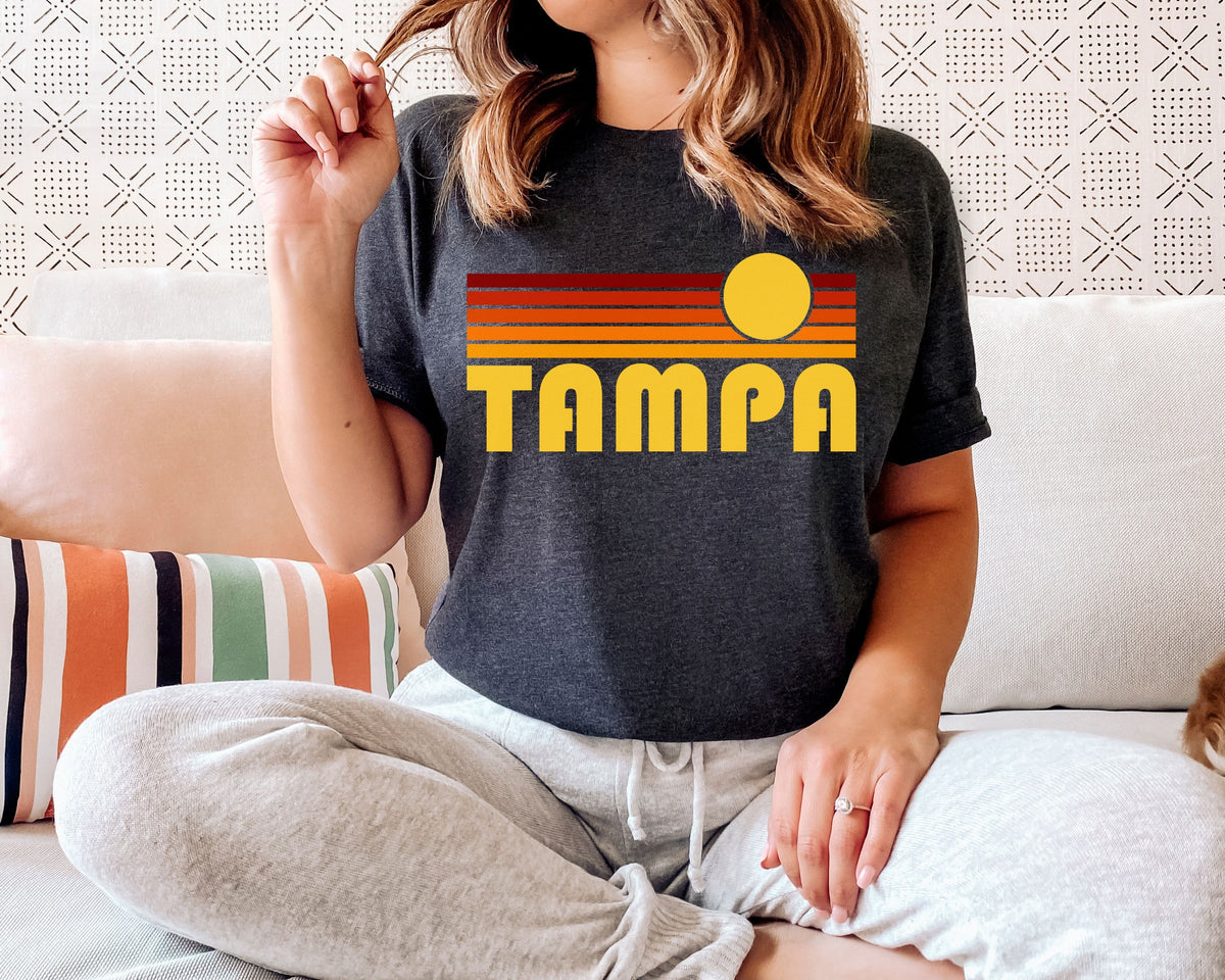 Tampa Florida Shirt Retro Sunset Unisex Tampa TShirt Personalization Available Graphic Tee – Aesthetic Look · High-Quality Print