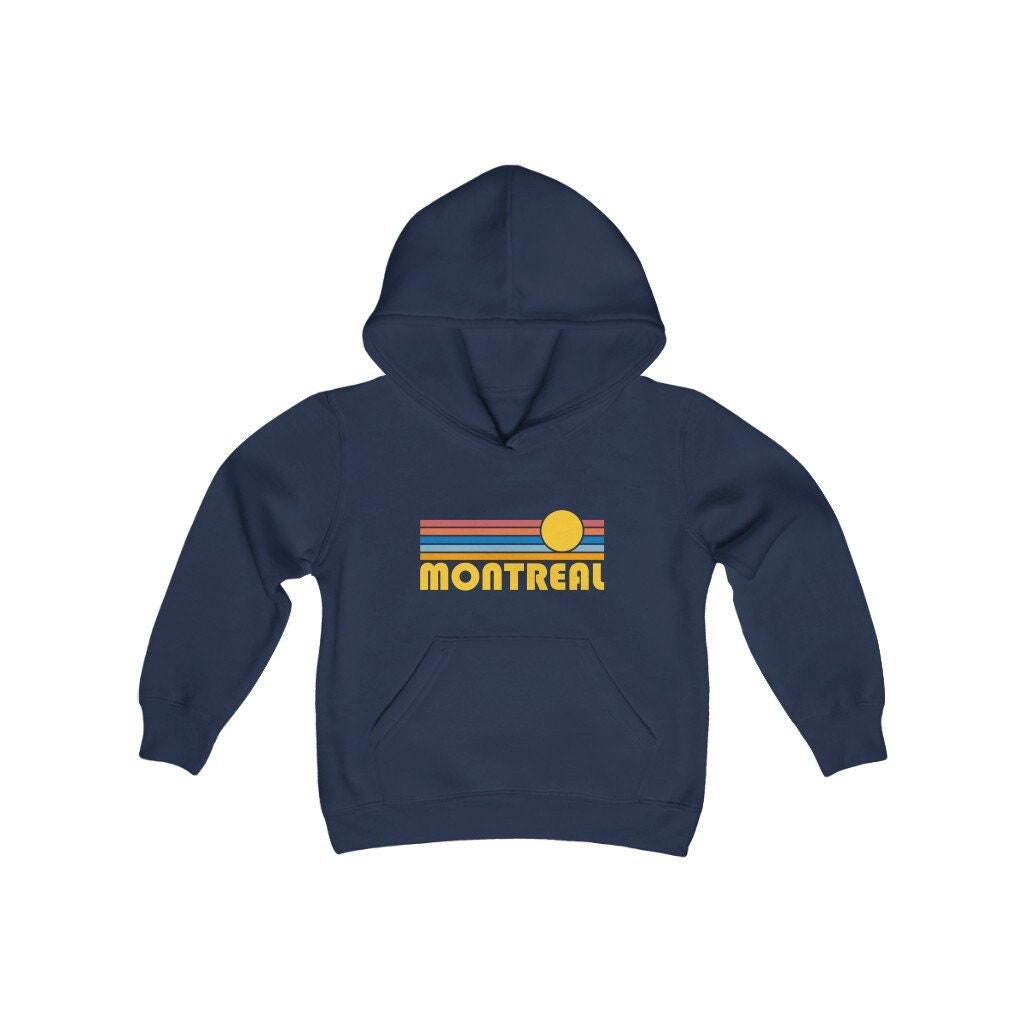 Montreal Canada Youth Hoodie Retro Sun Montreal Youth Sweatshirt Personalization Available Hoodie – Feel-Good Design · Must-Have Style