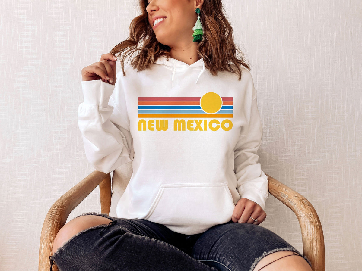 New Mexico Hoodie Retro Sunrise Unisex New Mexico Sweatshirt Personalization Available Hoodie – Bold Style · Must-Have Style