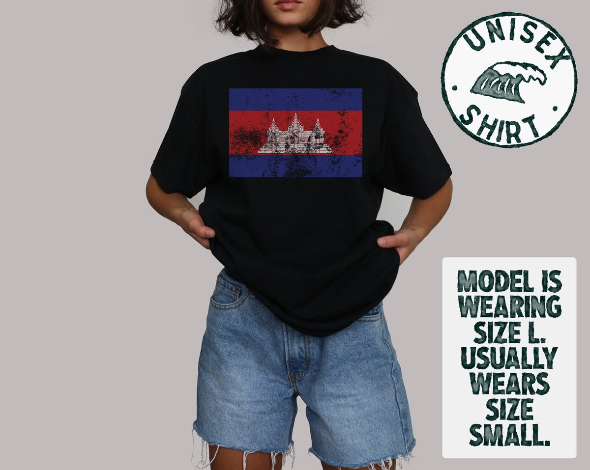 Vintage Style Cambodia Cambodian Pride Flag Shirt Funny Tee Tshirt Birthday Gifts for Men and Women Graphic Tee – Feel-Good Design · Perfect For Daily Wear