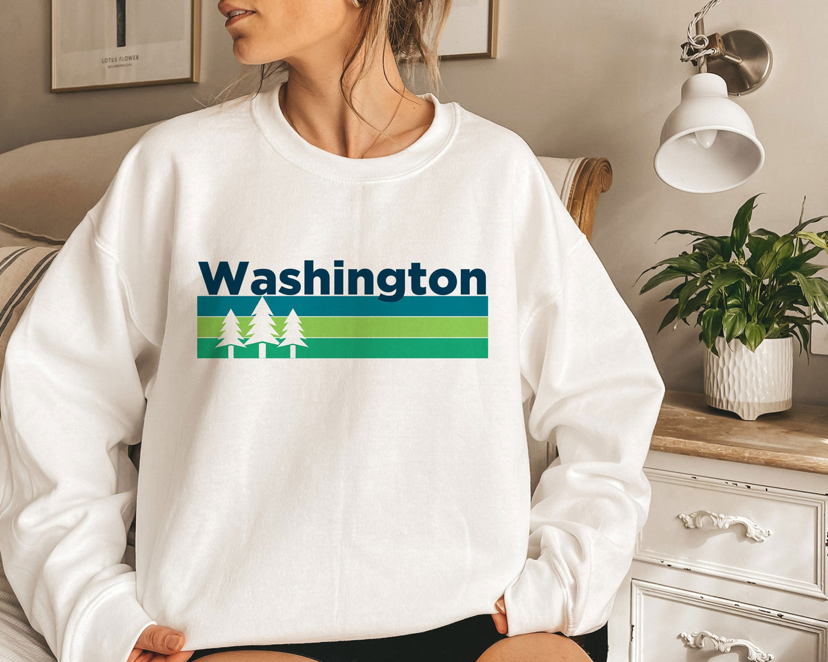 Washington Sweatshirt Retro Trees Adult Unisex Crewneck Washington Sweatshirt Personalization Available Sweatshirt – Bold Style · Perfect For Daily Wear