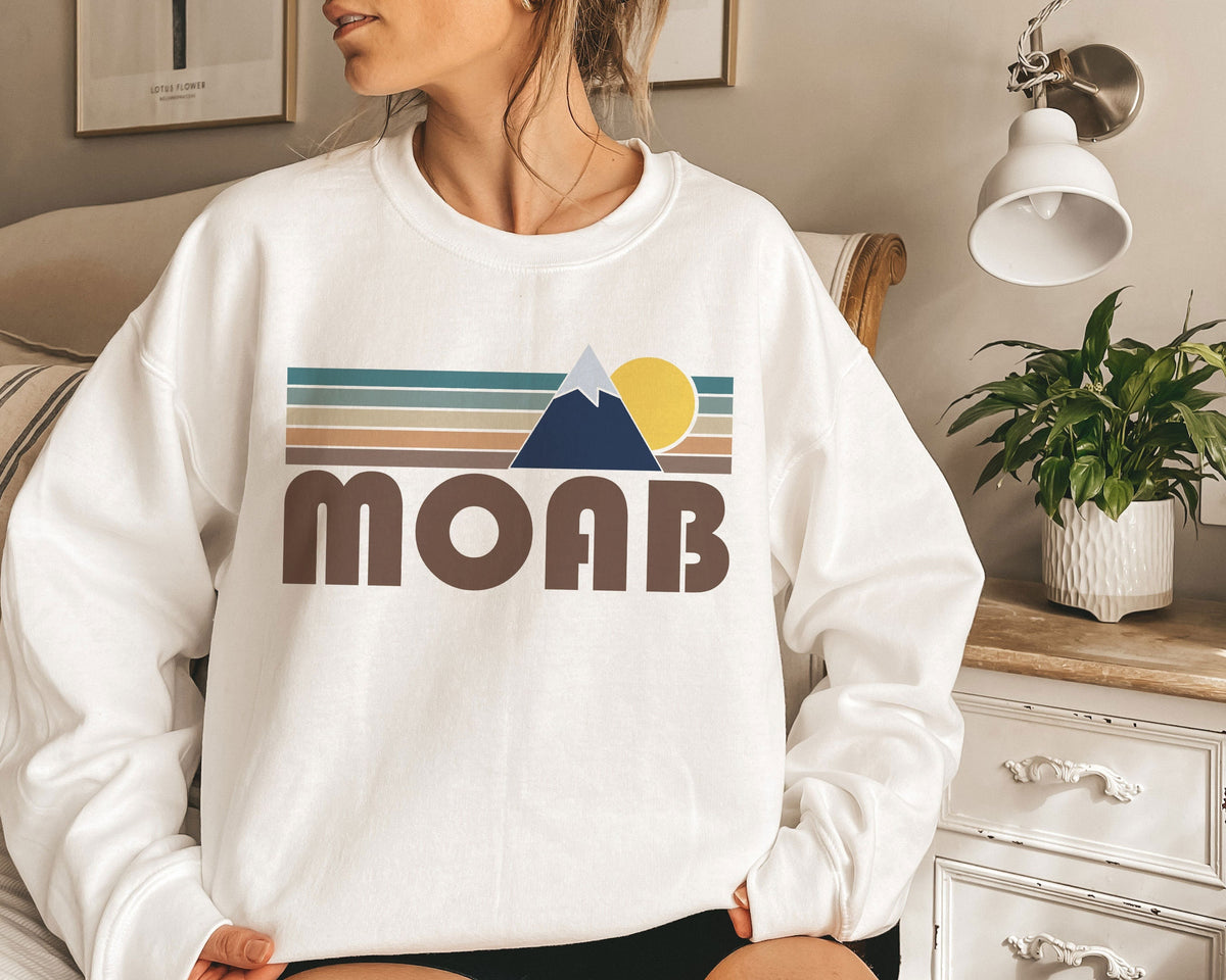 Moab Utah Sweatshirt Fall Retro Mountain Unisex Crewneck Moab Sweatshirt Personalization Available Sweatshirt – Everyday Comfort · Trending Graphic Apparel
