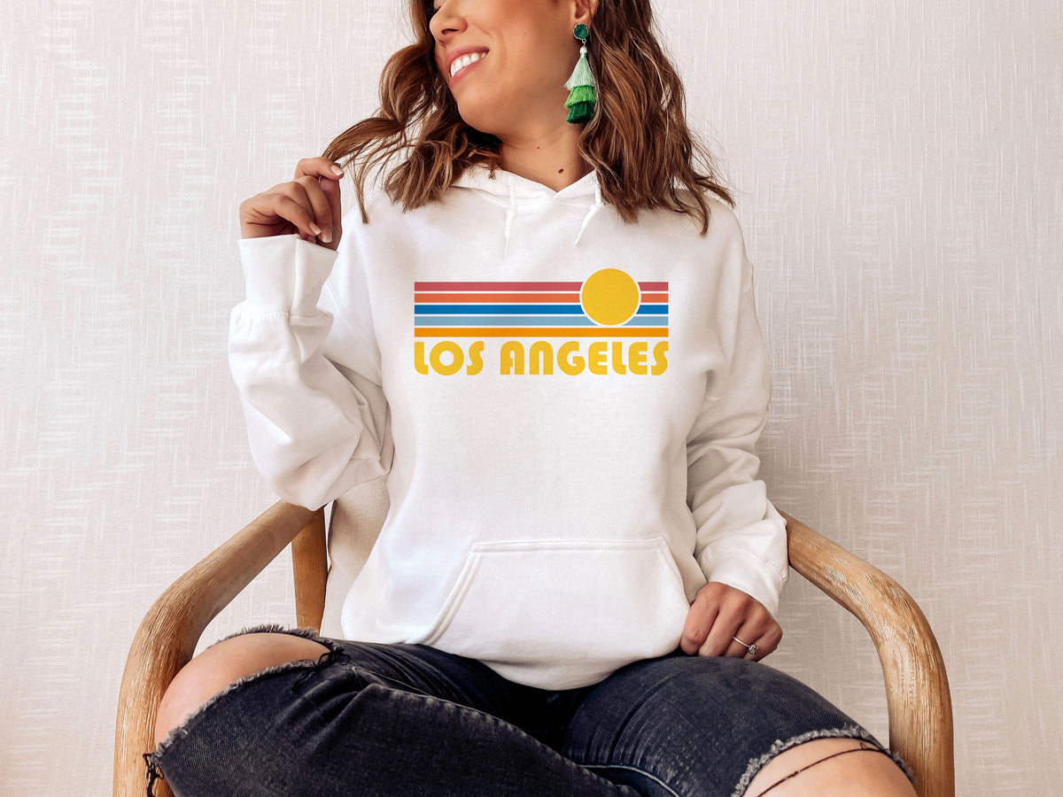 Los Angeles Sweatshirt Retro Sunset Unisex Los Angeles California Sweatshirt Personalization Available Sweatshirt – Cozy Vibes · Great Gift For Fans