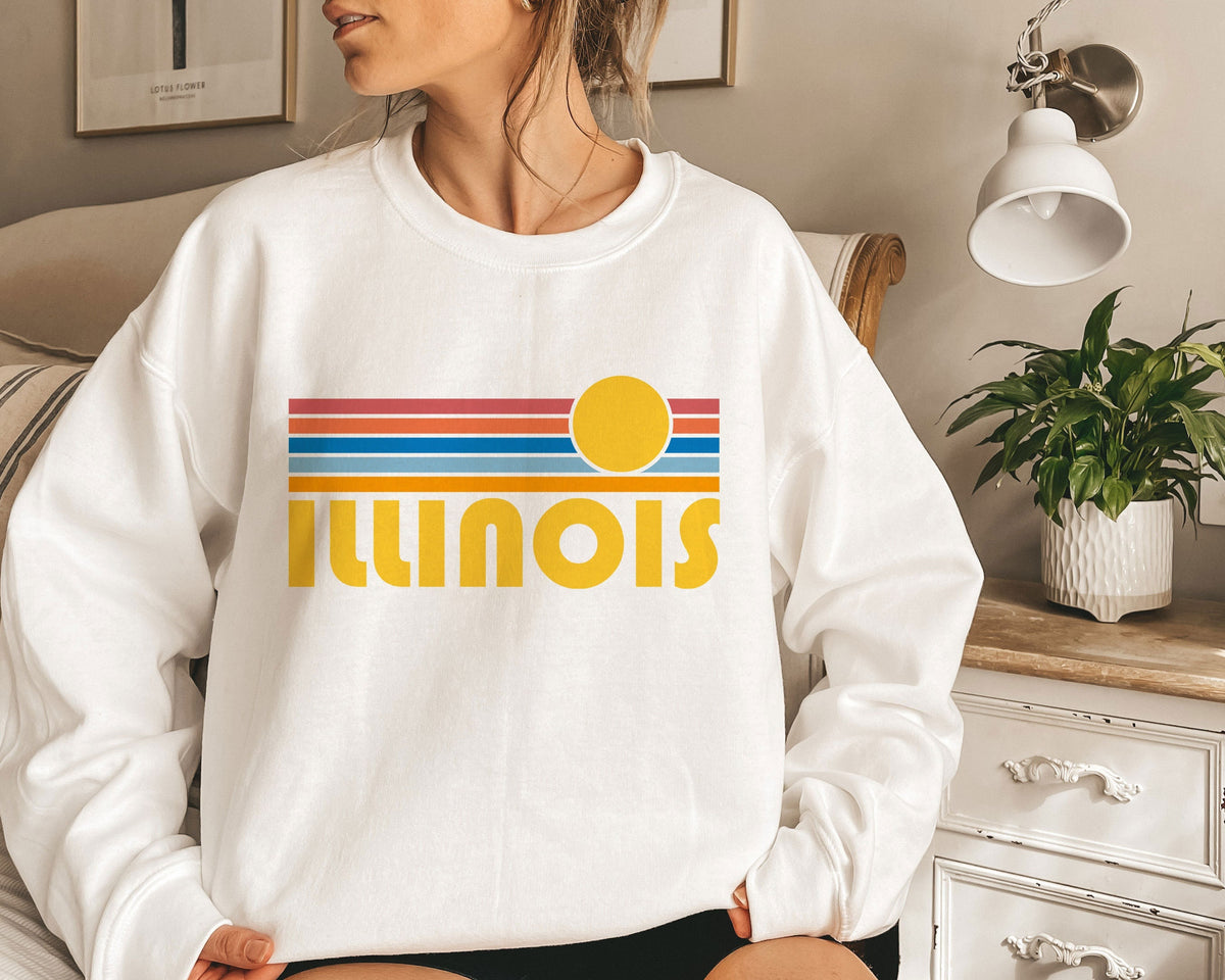 Illinois Sweatshirt Retro Sunset Unisex Illinois Sweatshirt Personalization Available Sweatshirt – Fan Favorite · Great Gift For Fans
