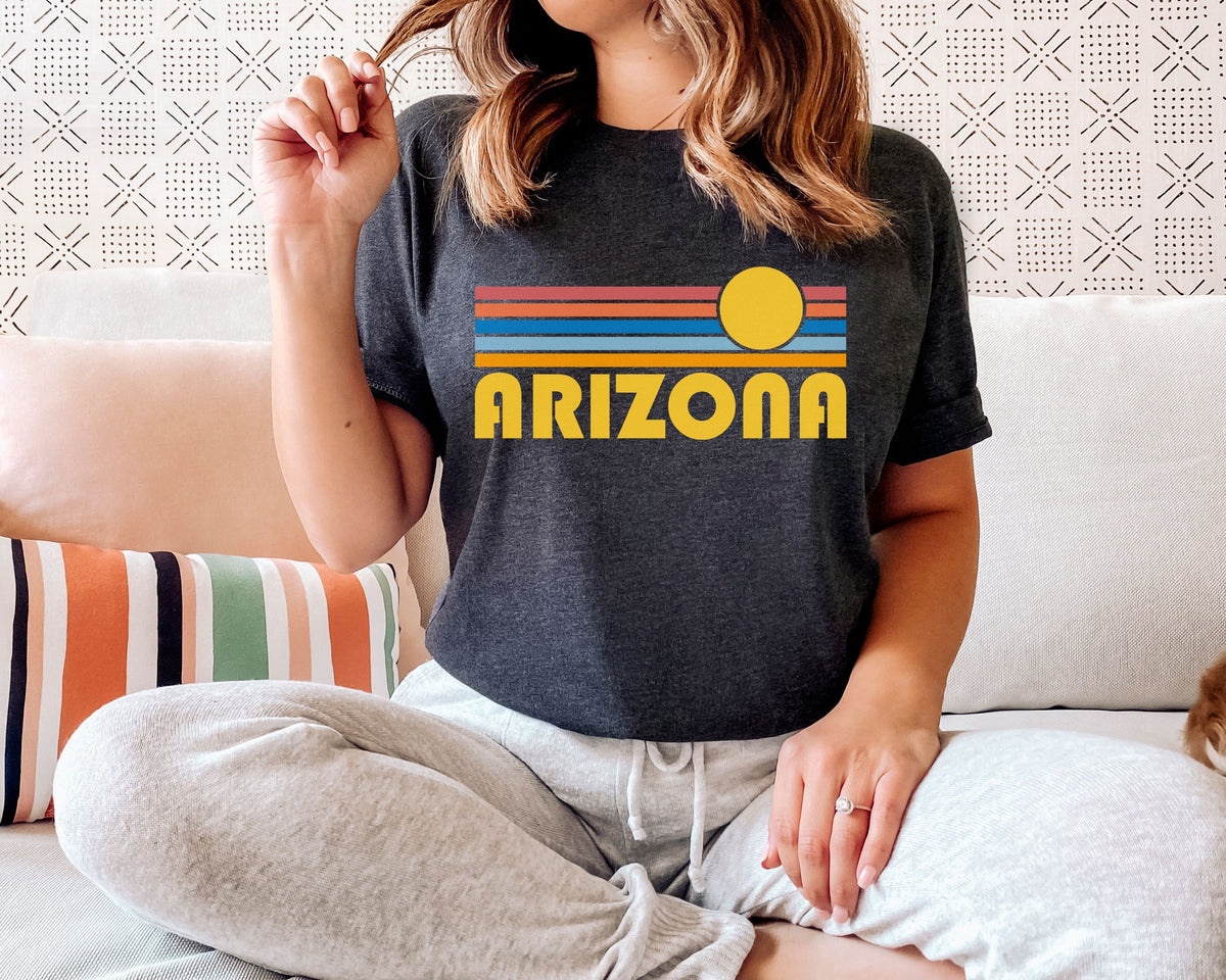Arizona Graphic Tee Retro Sunset Adult Unisex Arizona T Shirt Personalization Available Graphic Tee – Cozy Vibes · Perfect For Daily Wear