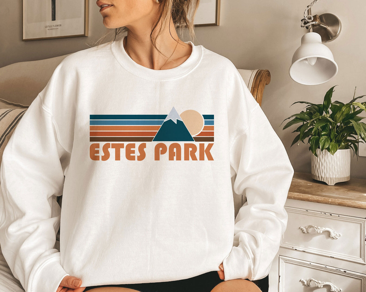 Estes Park Colorado Sweatshirt Unisex Retro Mountain Crewneck Estes Park Sweatshirt Personalization Available Sweatshirt – Everyday Comfort · Trending Graphic Apparel
