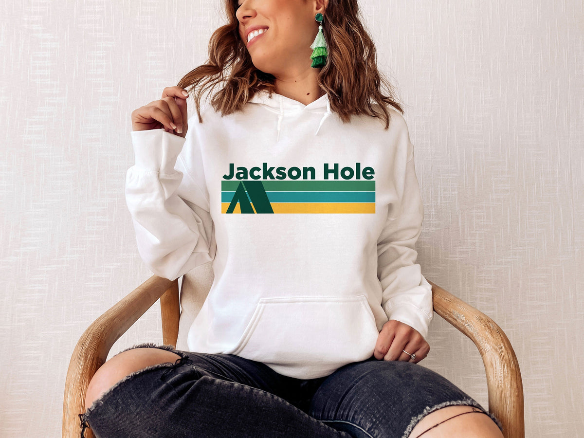 Jackson Hole Wyoming Hoodie Retro Camping Adult Unisex Jackson Hole Sweatshirt Personalization Available Hoodie – Fan Favorite · High-Quality Print