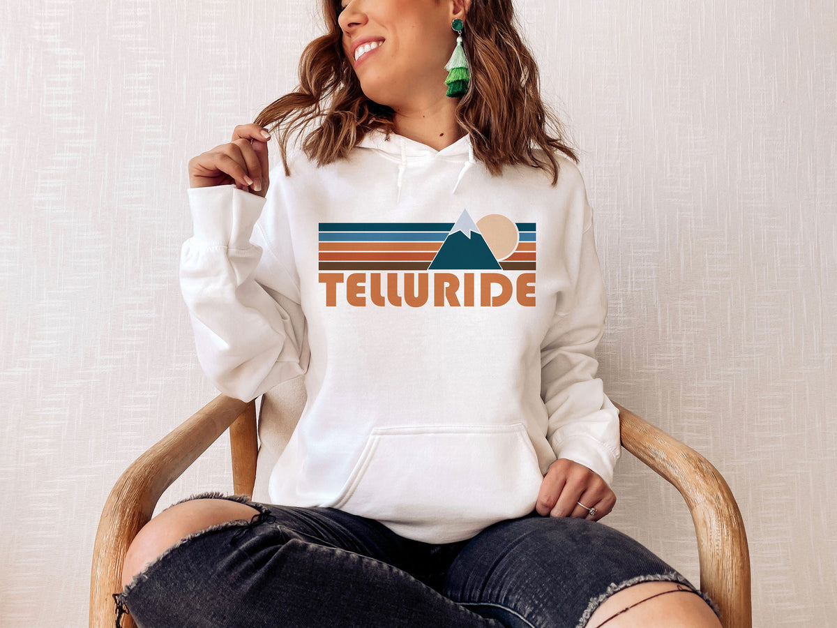Telluride Colorado Hoodie Retro Mountain Unisex Telluride Sweatshirt Personalization Available Hoodie – Everyday Comfort · High-Quality Print