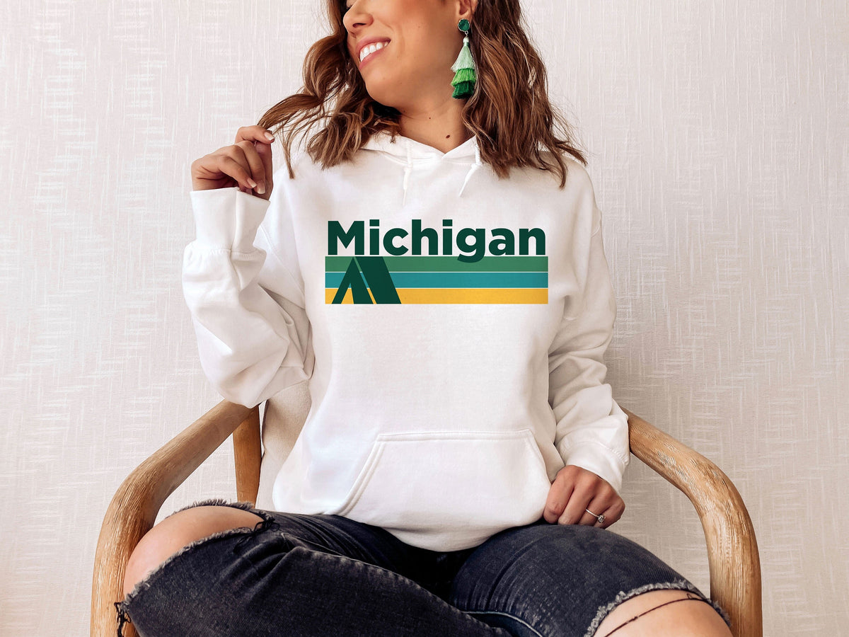 Michigan Hoodie Retro Camping Adult Unisex Michigan Sweatshirt Personalization Available Hoodie – Premium Graphic · Must-Have Style