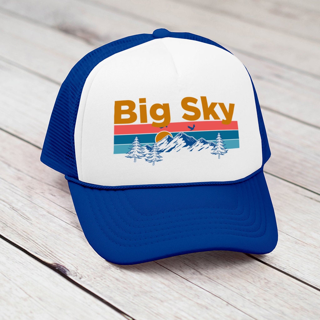 Big Sky Montana Hat Retro Mountain Birds Foam Big Sky Trucker Cap Personalization Available Graphic Tee – Premium Graphic · Great Gift For Fans