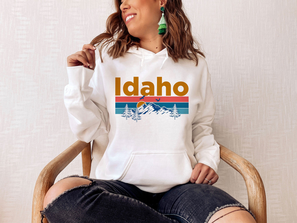 Idaho Hoodie Retro Mountain Sun Unisex Idaho Hoodie Sweatshirt Personalization Available Hoodie – Fan Favorite · Top Pick For Any Outfit