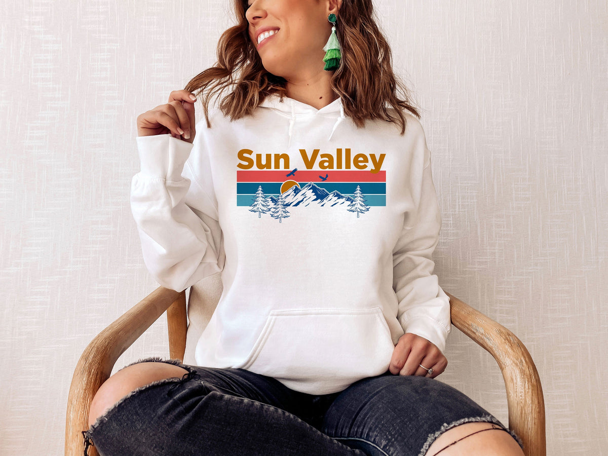 Sun Valley Hoodie Retro Mountain Sun Unisex Sun Valley Idaho Hoodie Sweatshirt Personalization Available Hoodie – Fan Favorite · Must-Have Style